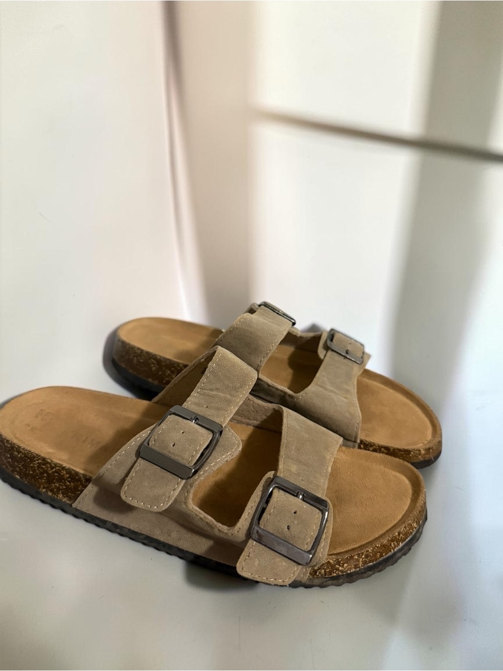 Primark Taupe Double-Buckle Suede Sandals